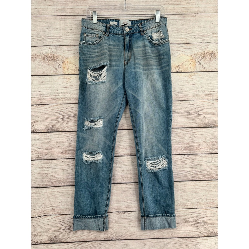 Band of Gypsies Emme Tomboy Jeans Womens 27 Blue Distressed Cuffed Ripped Denim